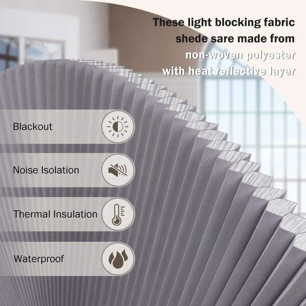 36in Arch Blackout Pleated Shade for Window‎ Half Circle Grey White by LUCKUP